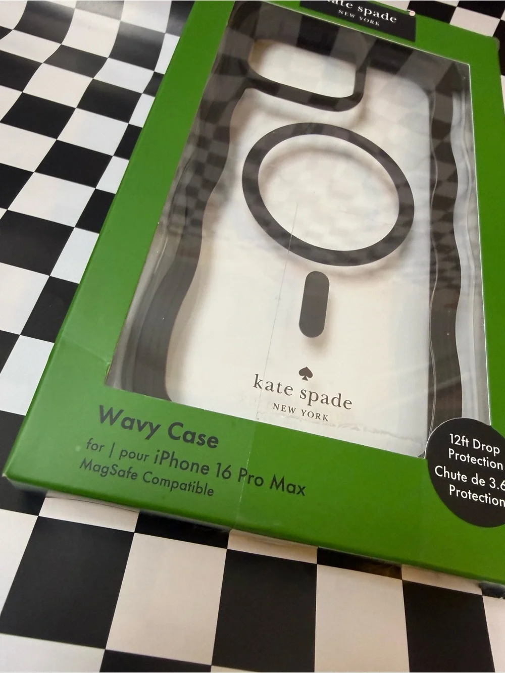 kate spade Clear White iPhone Case with Black Wavy Trim